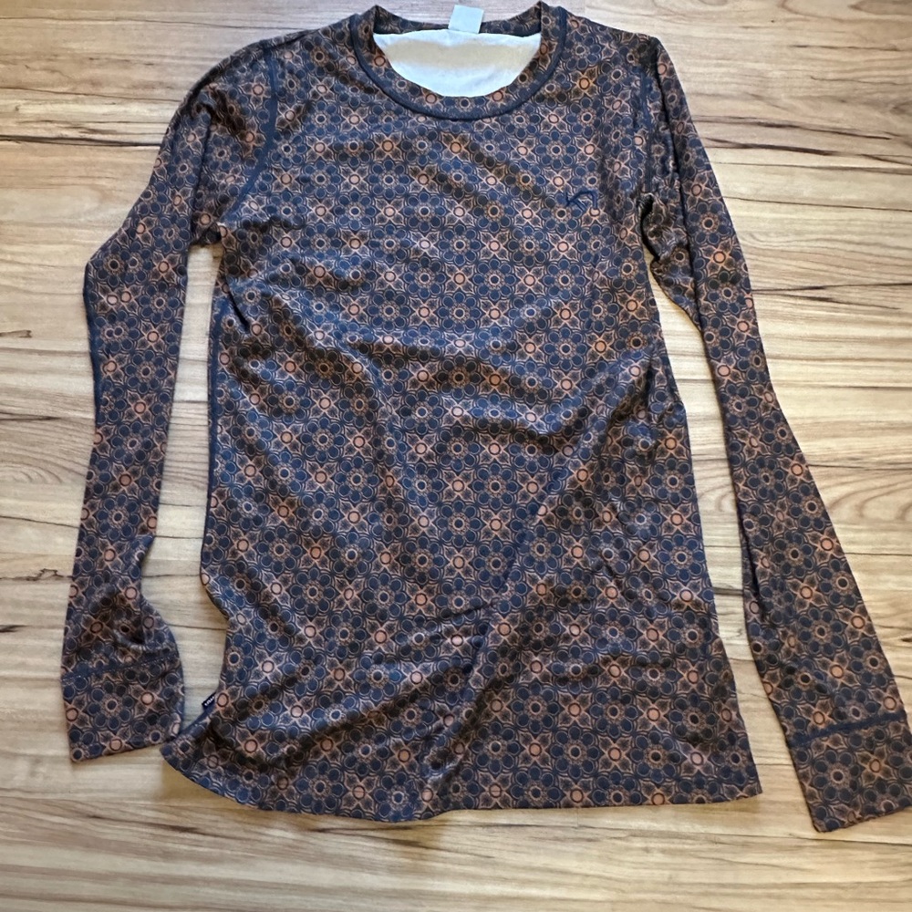 Kari Traa Geometric Long Sleeve Top in Brown and Orange